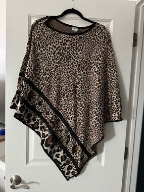 Chicos Leopard Print Women's Poncho Sweater in Beige